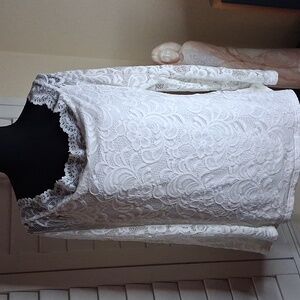 🤍❄️White Lace Soft Polyester Stretchy Top With Long Sheer Sleeves Size XXL
